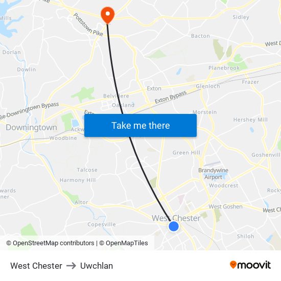 West Chester to Uwchlan map