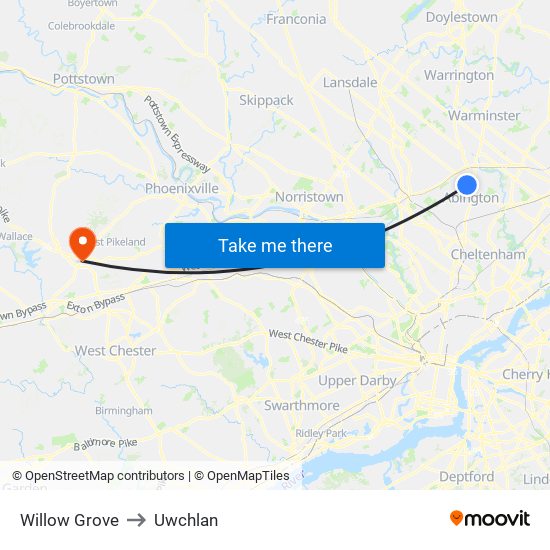Willow Grove to Uwchlan map