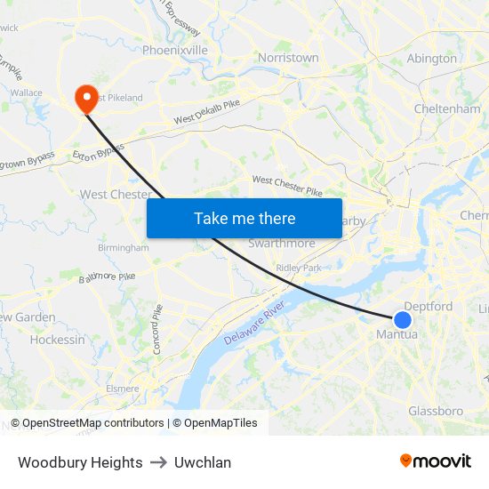 Woodbury Heights to Uwchlan map