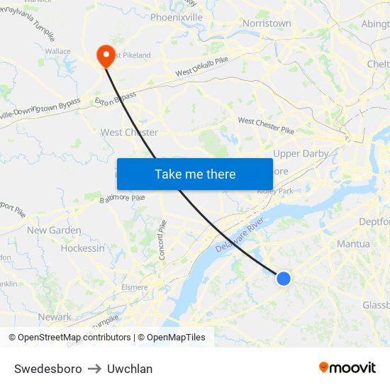 Swedesboro to Uwchlan map