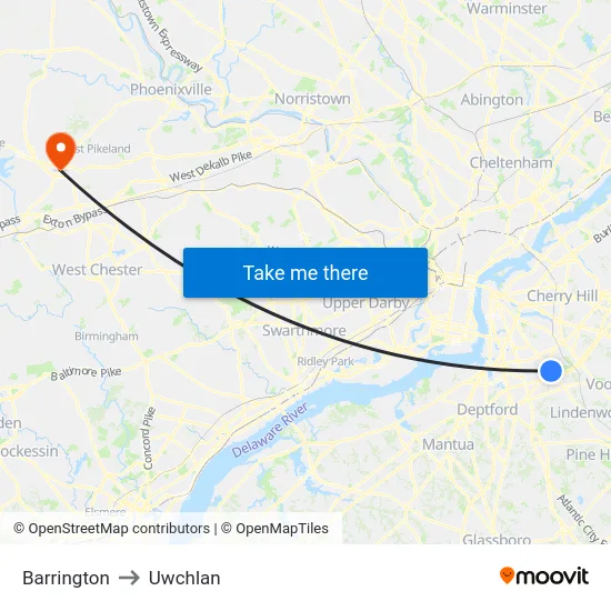 Barrington to Uwchlan map