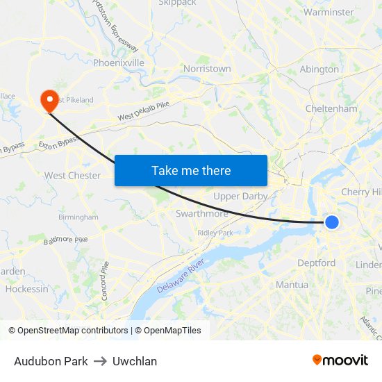 Audubon Park to Uwchlan map