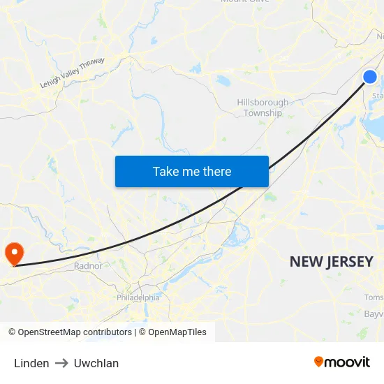 Linden to Uwchlan map