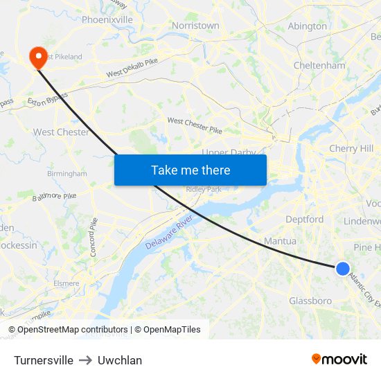 Turnersville to Uwchlan map