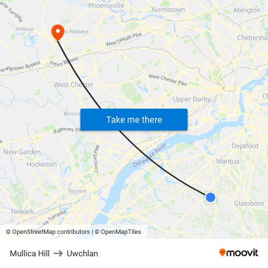 Mullica Hill to Uwchlan map
