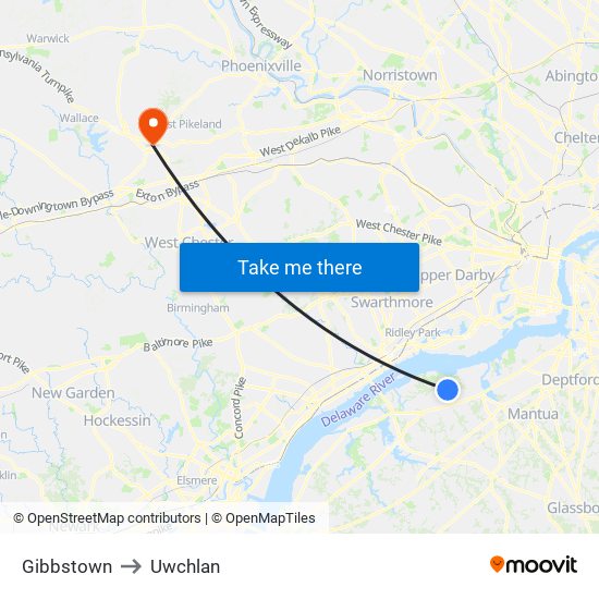 Gibbstown to Uwchlan map