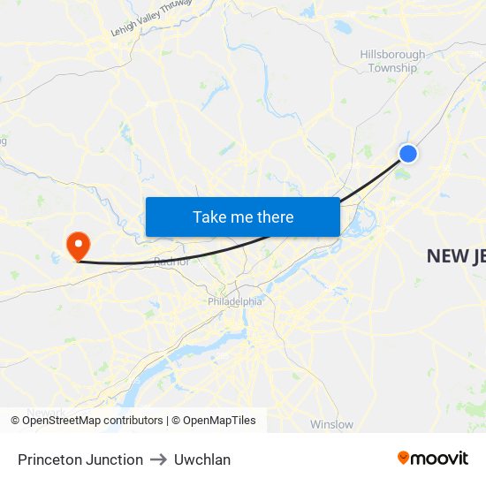 Princeton Junction to Uwchlan map