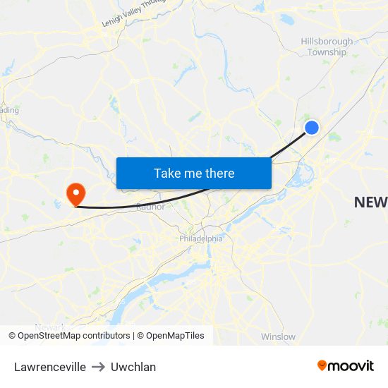 Lawrenceville to Uwchlan map