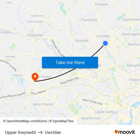 Upper Gwynedd to Uwchlan map