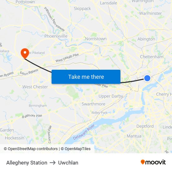 Allegheny Station to Uwchlan map
