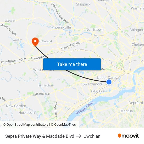 Septa Private Way & Macdade Blvd to Uwchlan map