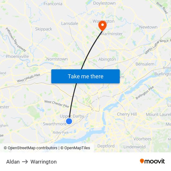 Aldan to Warrington map