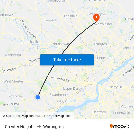 Chester Heights to Warrington map