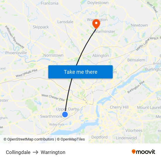 Collingdale to Warrington map