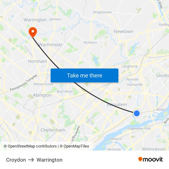 Croydon to Warrington map