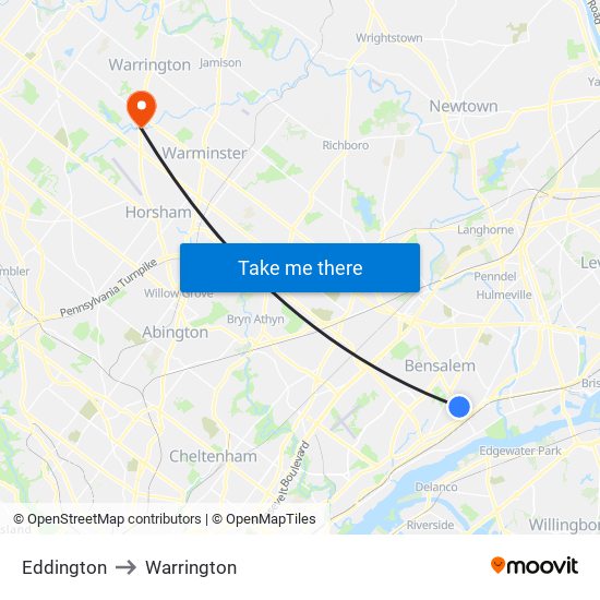 Eddington to Warrington map
