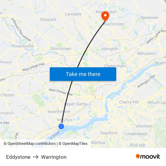 Eddystone to Warrington map