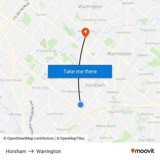 Horsham to Warrington map