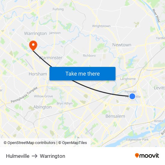 Hulmeville to Warrington map