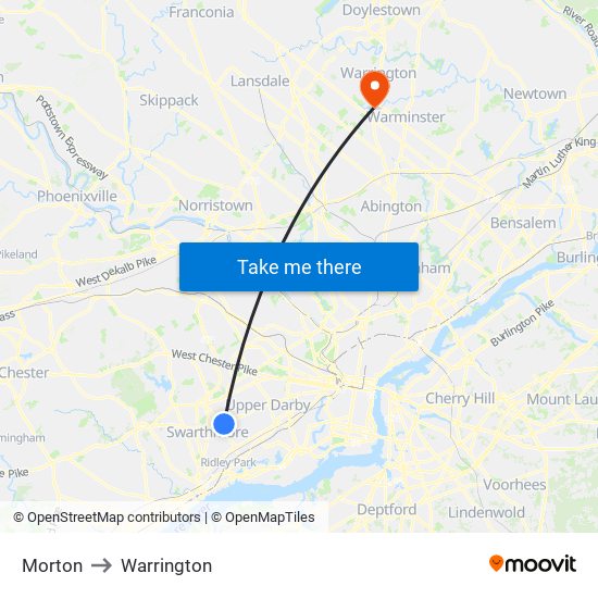 Morton to Warrington map