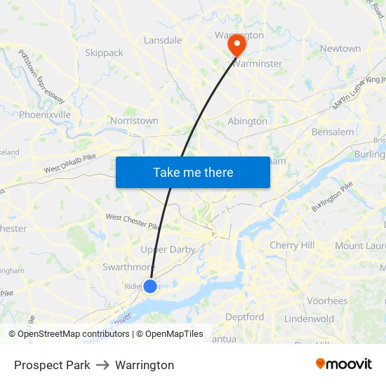 Prospect Park to Warrington map