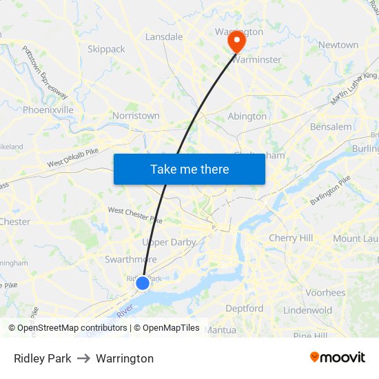 Ridley Park to Warrington map