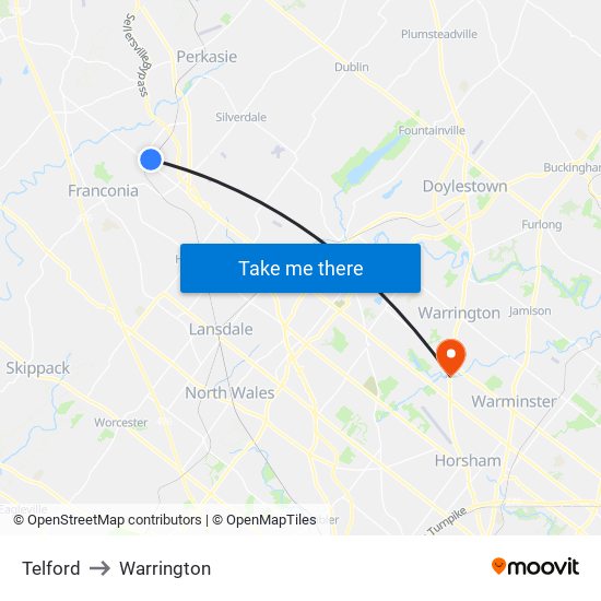 Telford to Warrington map