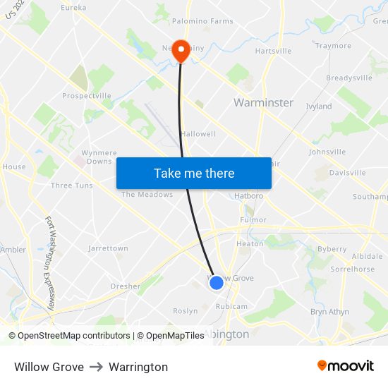 Willow Grove to Warrington map