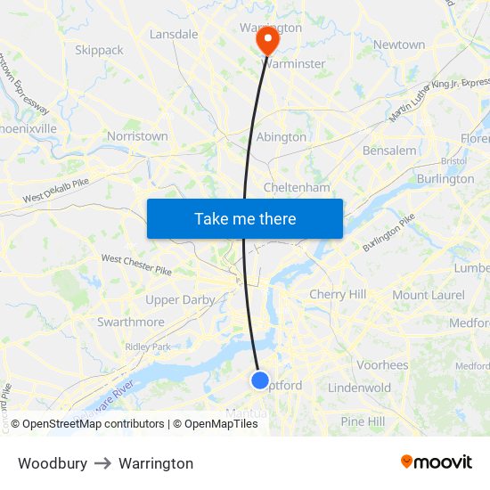 Woodbury to Warrington map