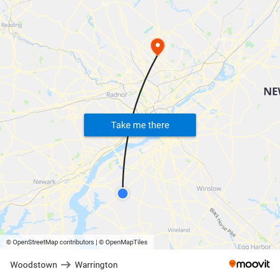 Woodstown to Warrington map