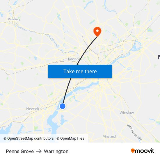 Penns Grove to Warrington map