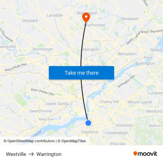 Westville to Warrington map
