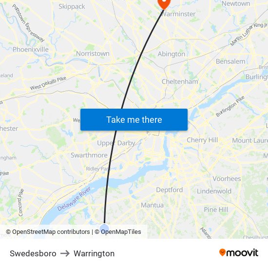 Swedesboro to Warrington map