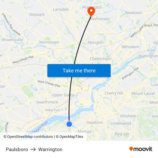 Paulsboro to Warrington map