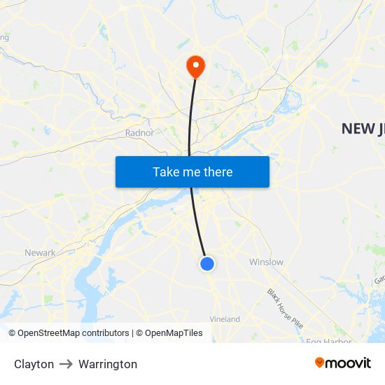 Clayton to Warrington map