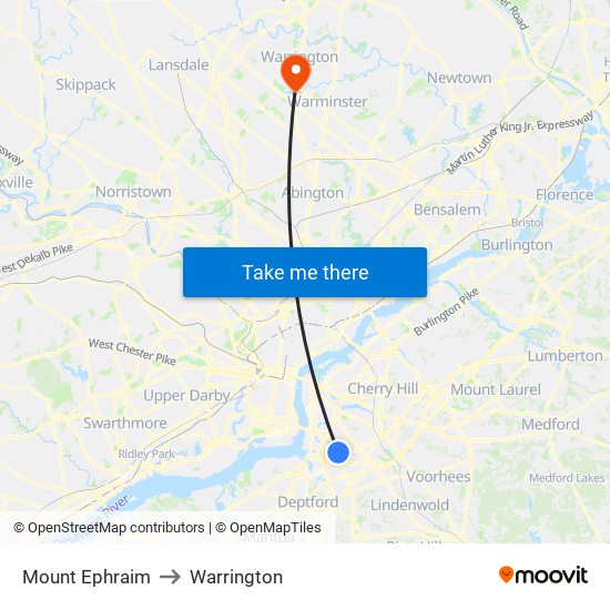 Mount Ephraim to Warrington map