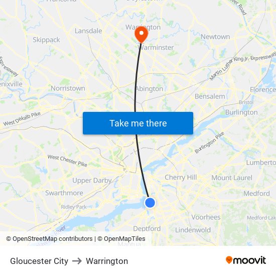 Gloucester City to Warrington map