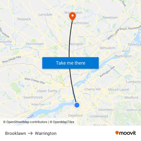 Brooklawn to Warrington map