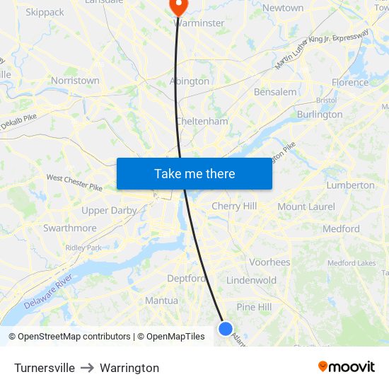 Turnersville to Warrington map