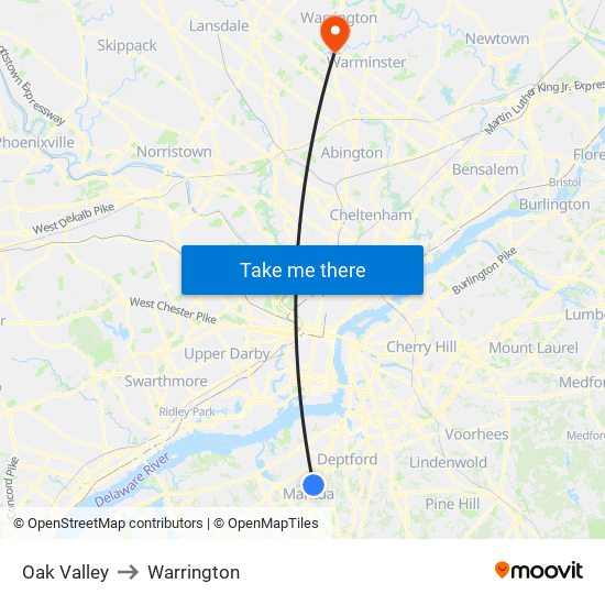 Oak Valley to Warrington map