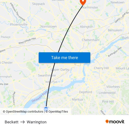 Beckett to Warrington map