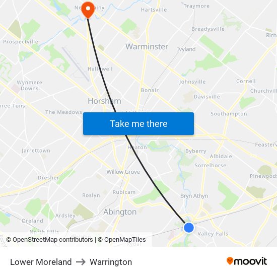 Lower Moreland to Warrington map