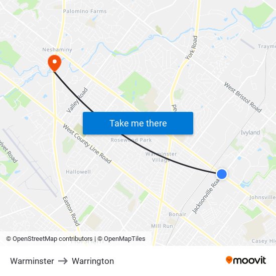 Warminster to Warrington map