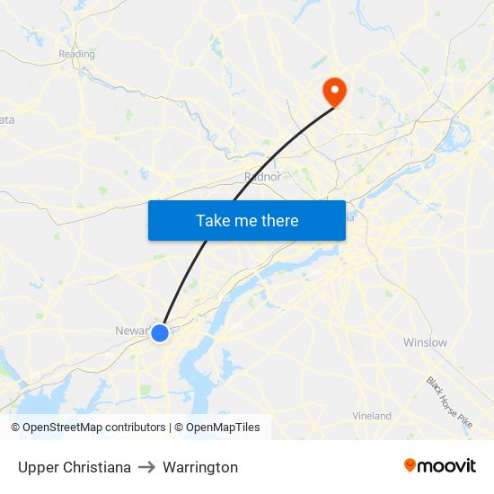 Upper Christiana to Warrington map