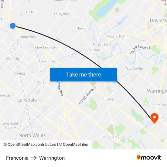 Franconia to Warrington map