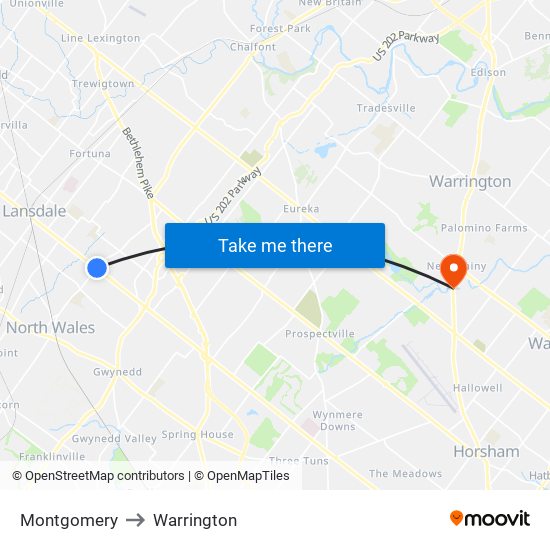 Montgomery to Warrington map