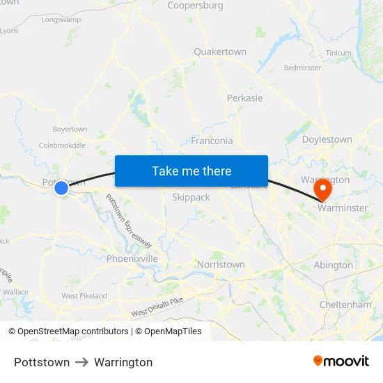 Pottstown to Warrington map