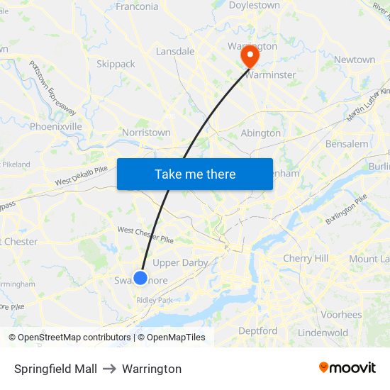 Springfield Mall to Warrington map