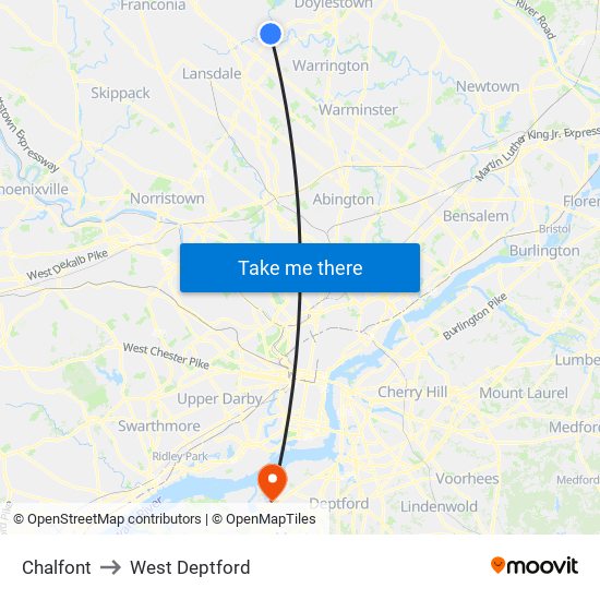 Chalfont to West Deptford map