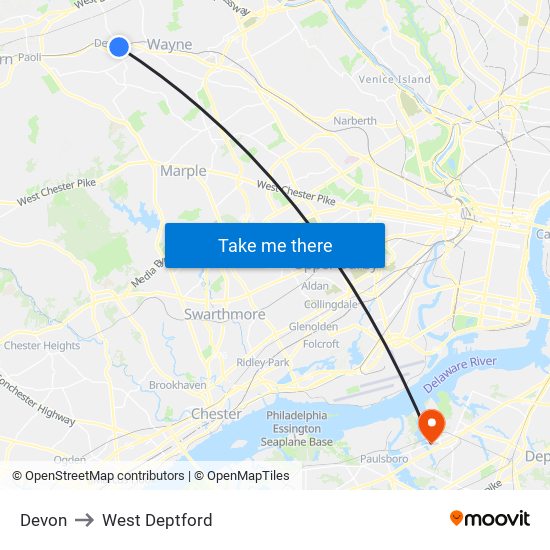 Devon to West Deptford map